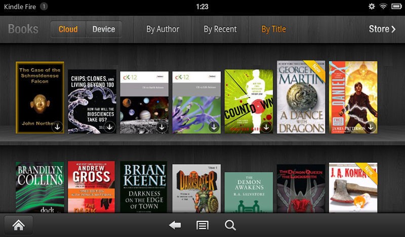 Amazon's Kindle Fire e-reader library interface